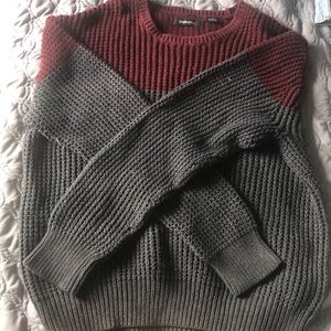 blue and grey thick knitted sweater